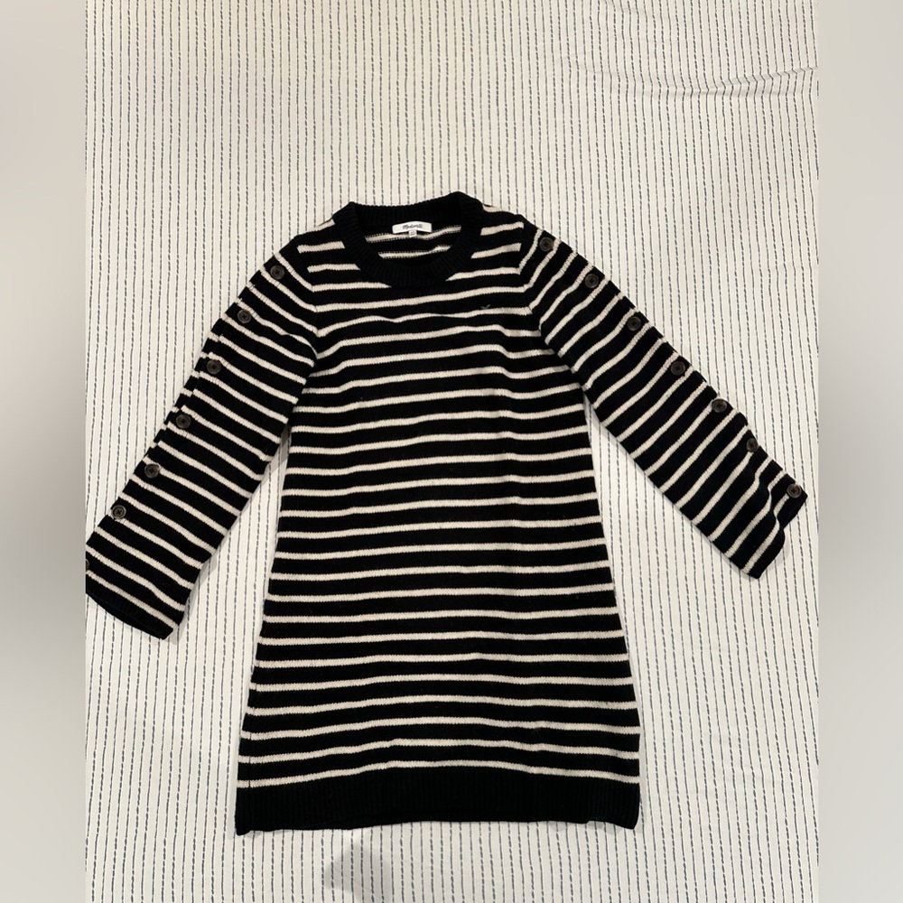 Madewell Black and Cream Striped Sweater with Button Details